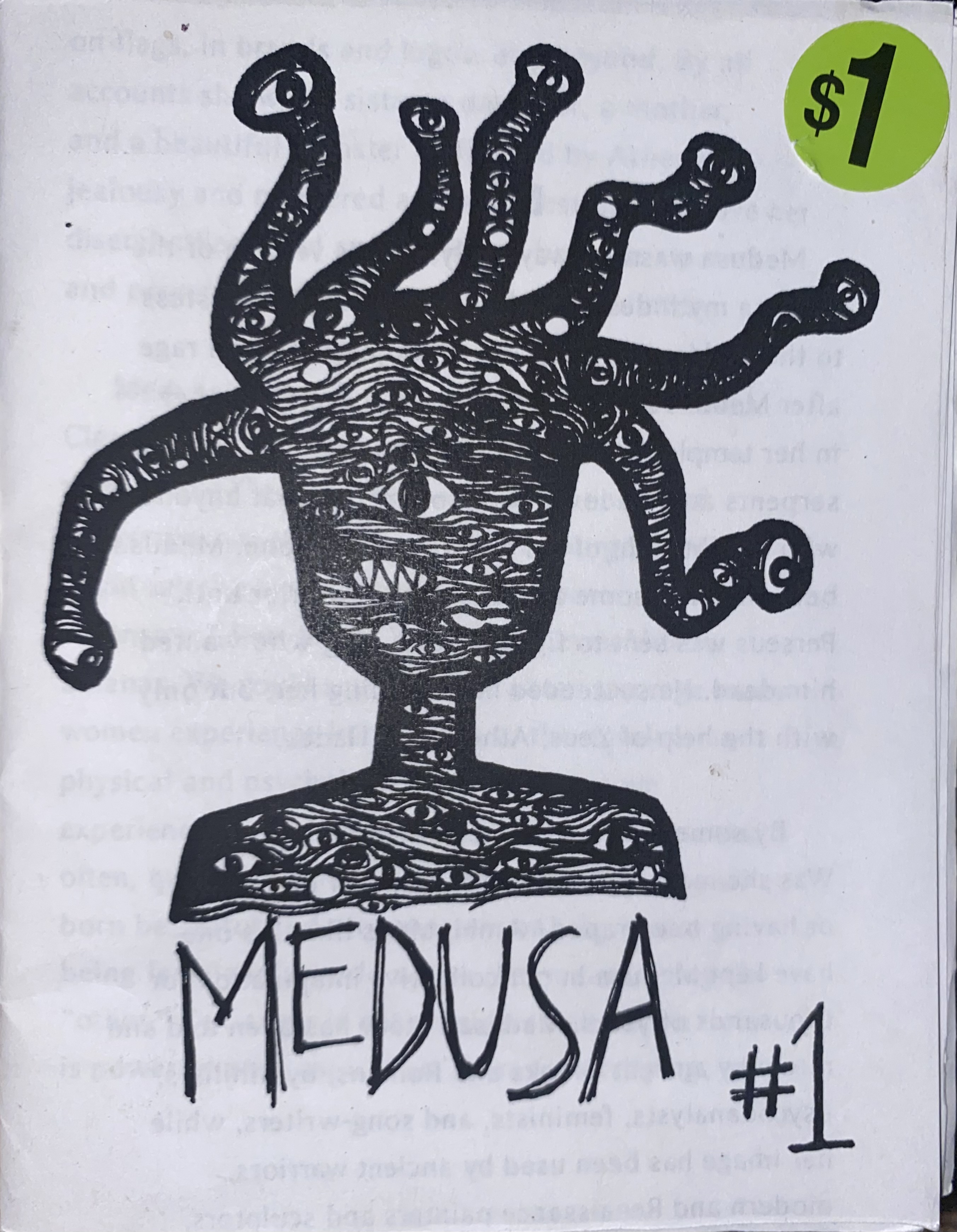A picture of zine cover with an illustation of Medusa. "Medusa number one" is written in all caps beneath the illustration.