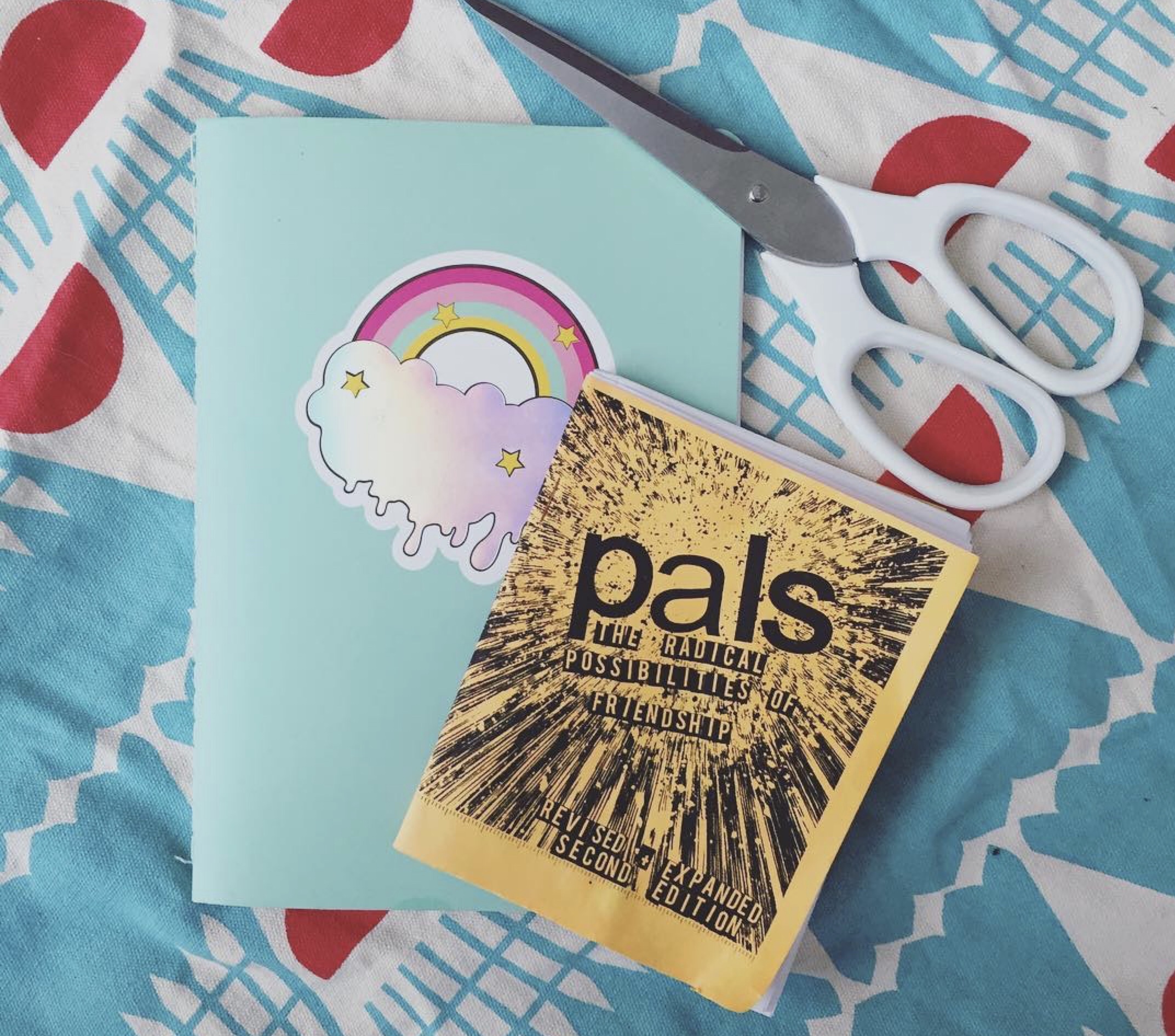 A zine called “Pals” and a zine with a rainbow on a green pastel background on the cover. 